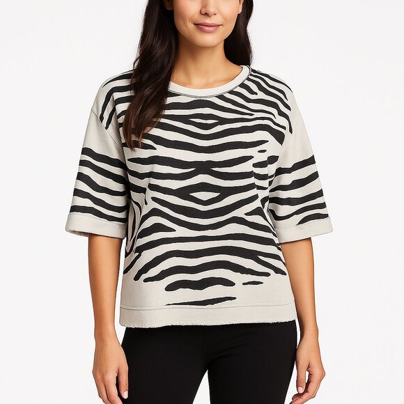 Marc New York Zebra Print Short Sleeve Sweatshirt Large Oversized Crewneck - Picture 1 of 8